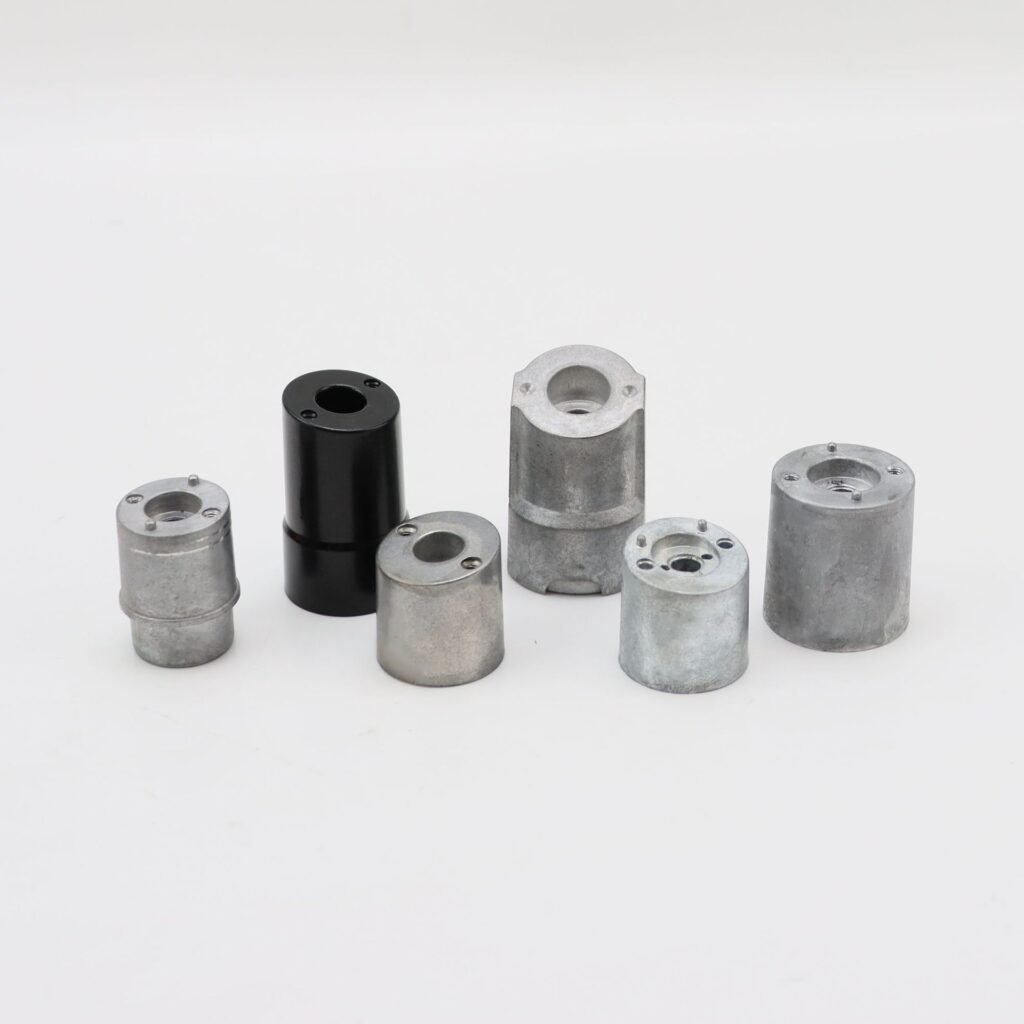 Automatic drilling and tapping samples of aluminum housings