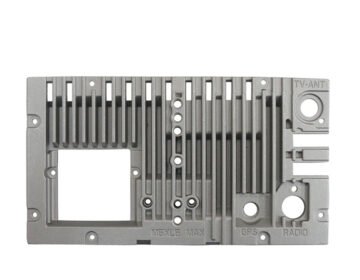 Aluminum reversing radar housings machined with a DXOVO multi spindle drilling and tapping machine