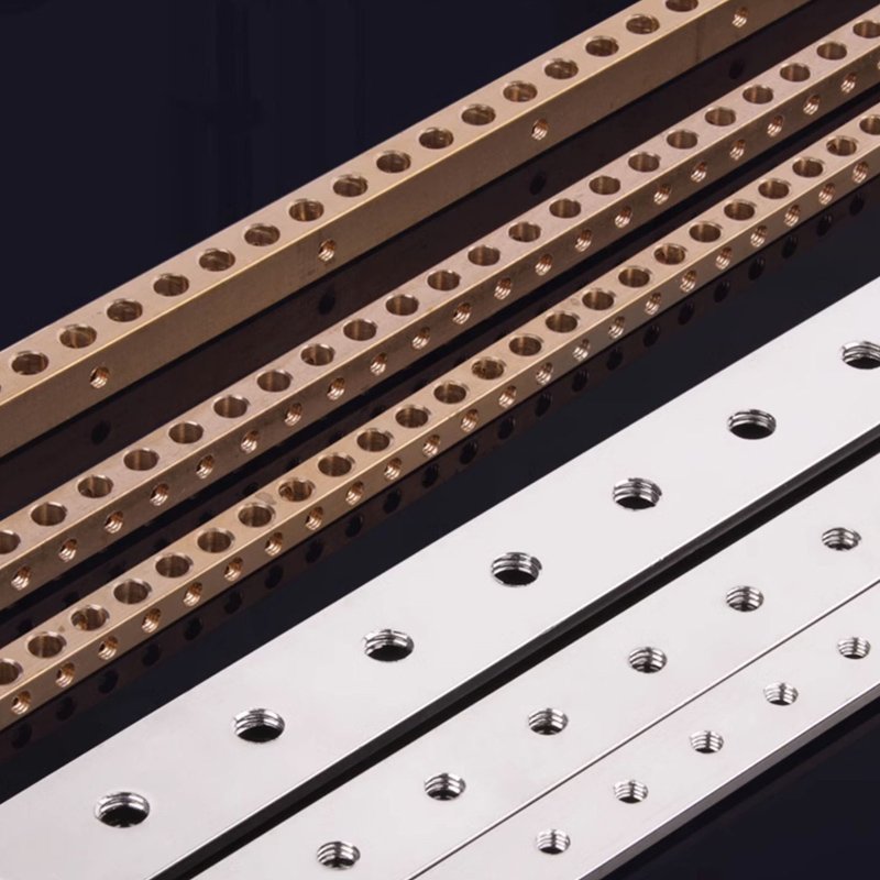 Sample parts of aluminum busbars and copper busbars processed by a multi-axis CNC drilling and tapping machine